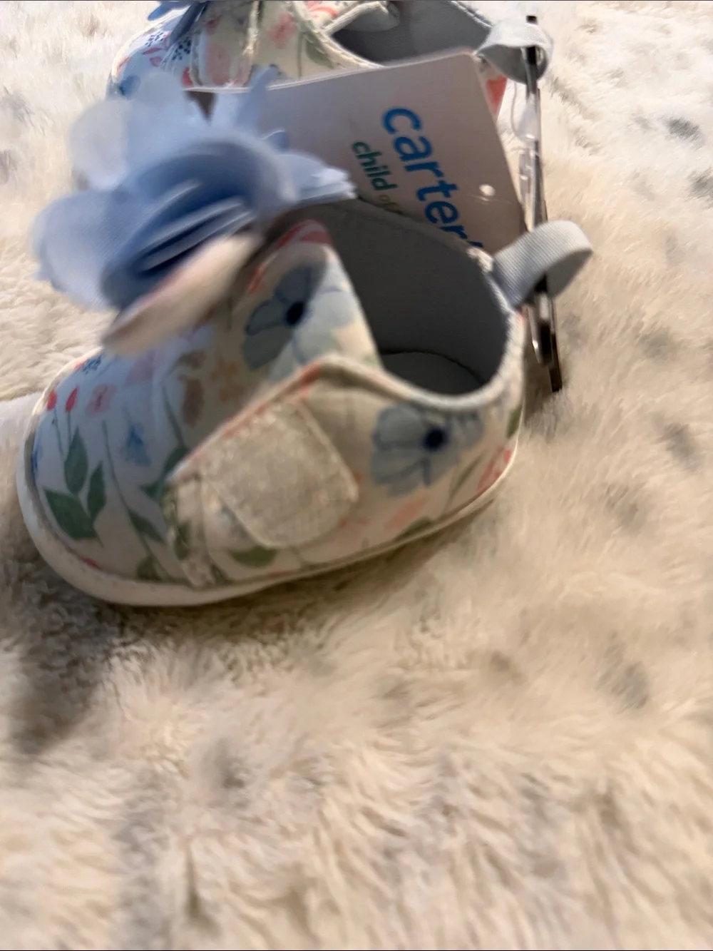 Carter's -child of mine -Floral Baby Slip-On Shoes with Light Blue Flower
